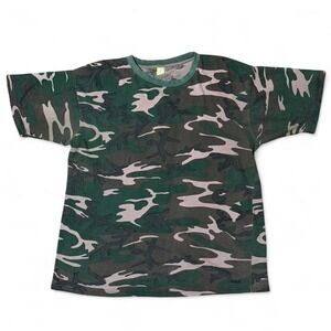Vintage 80s‎ Green Camouflage Hunting Camo Outdoors Nature Faded Cotton T-shirt